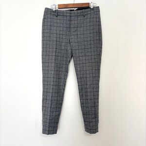 Theory Trecca Wool Cashmere Blend Mid Rise Trousers Gray Windowpane Plaid Size 6